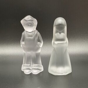 Mosser Glass Vi Hunter Josh & Jenny Doll Figurine Silver Frost Clear Satin 1982
